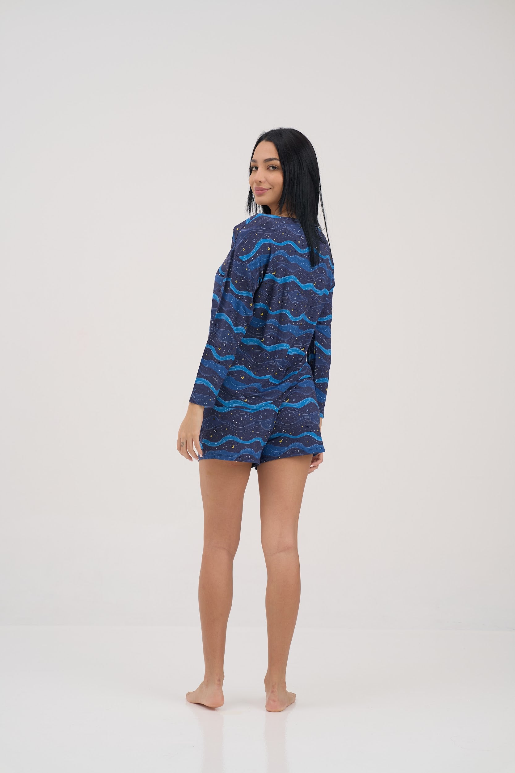 Midnight Waves Drop Shoulder Women Lounge Top