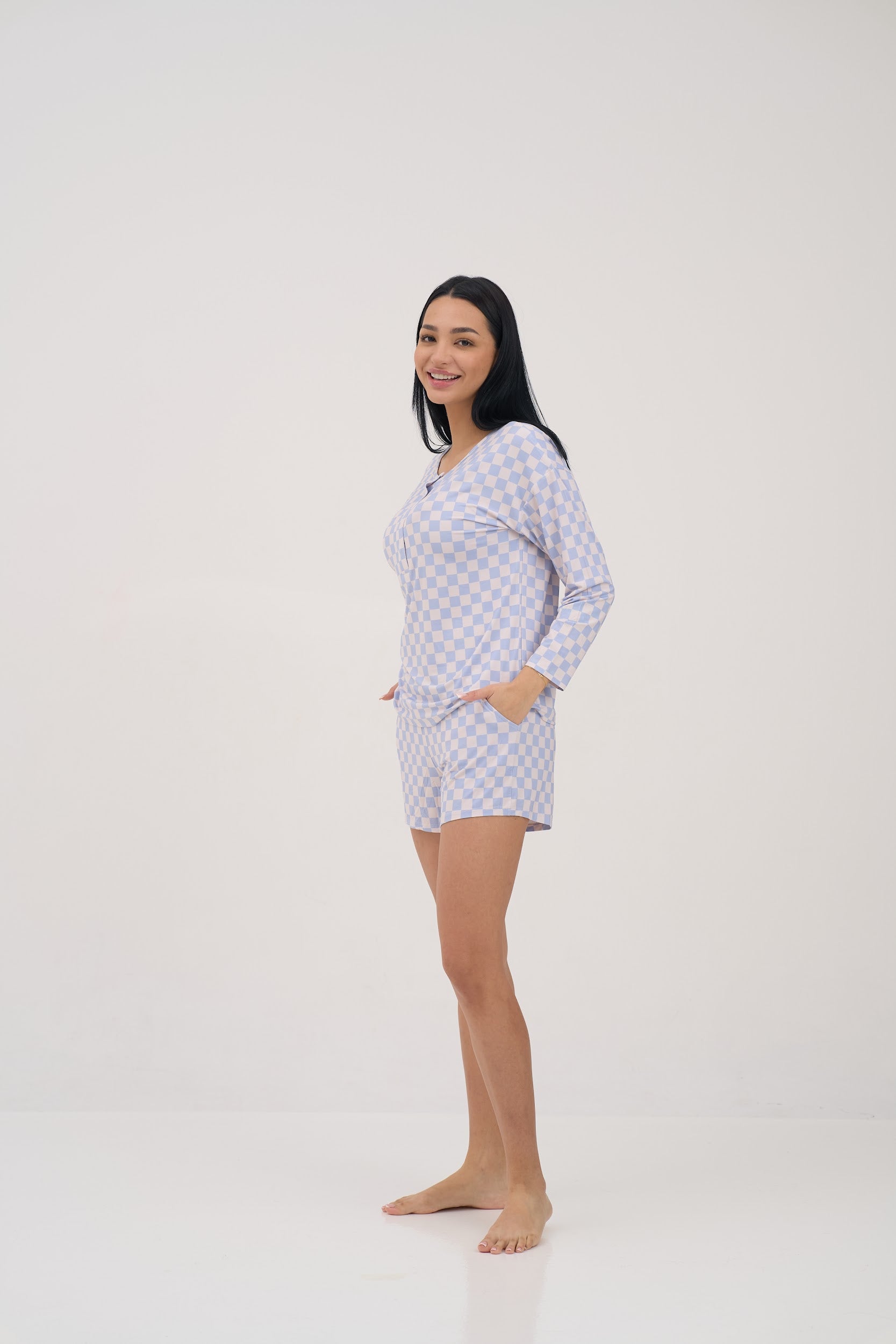Blue Checkers Hipster Women Shorts