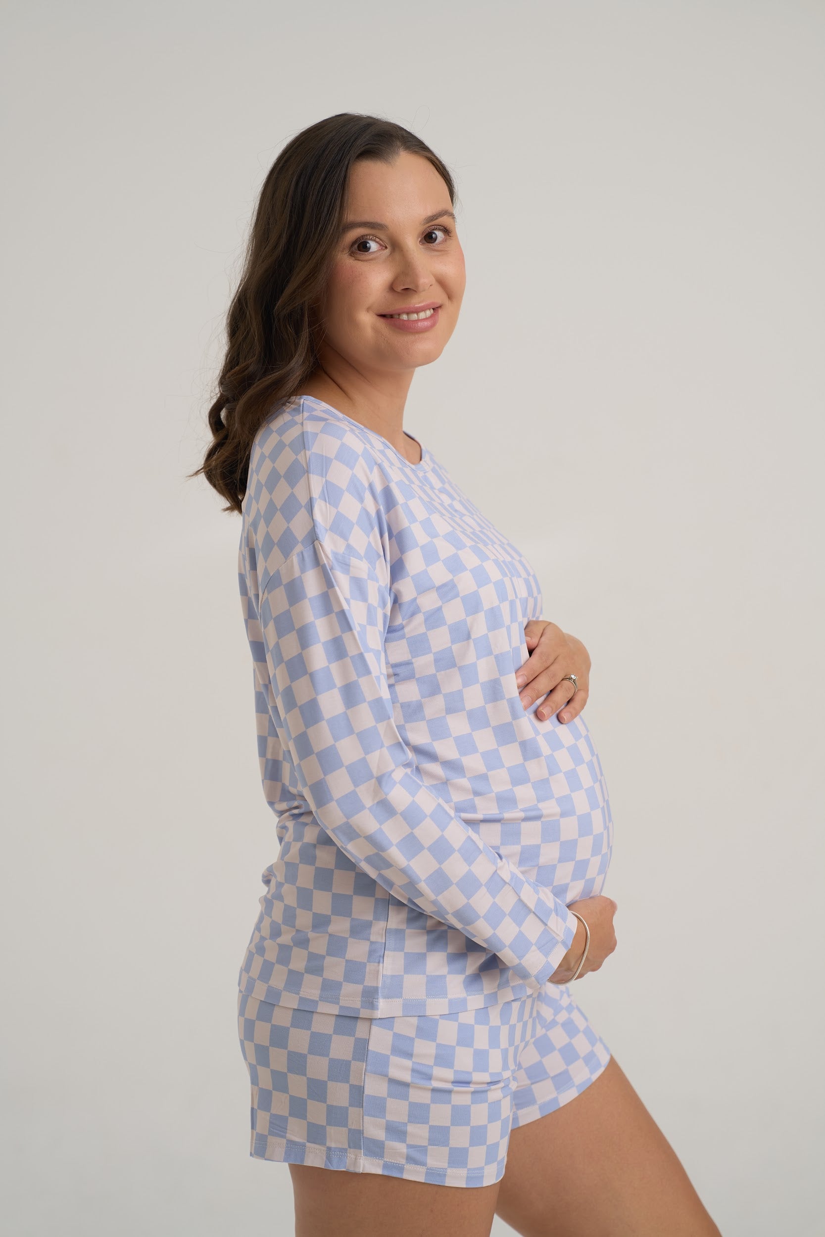 Blue Checkers Drop Shoulder Women Lounge Top