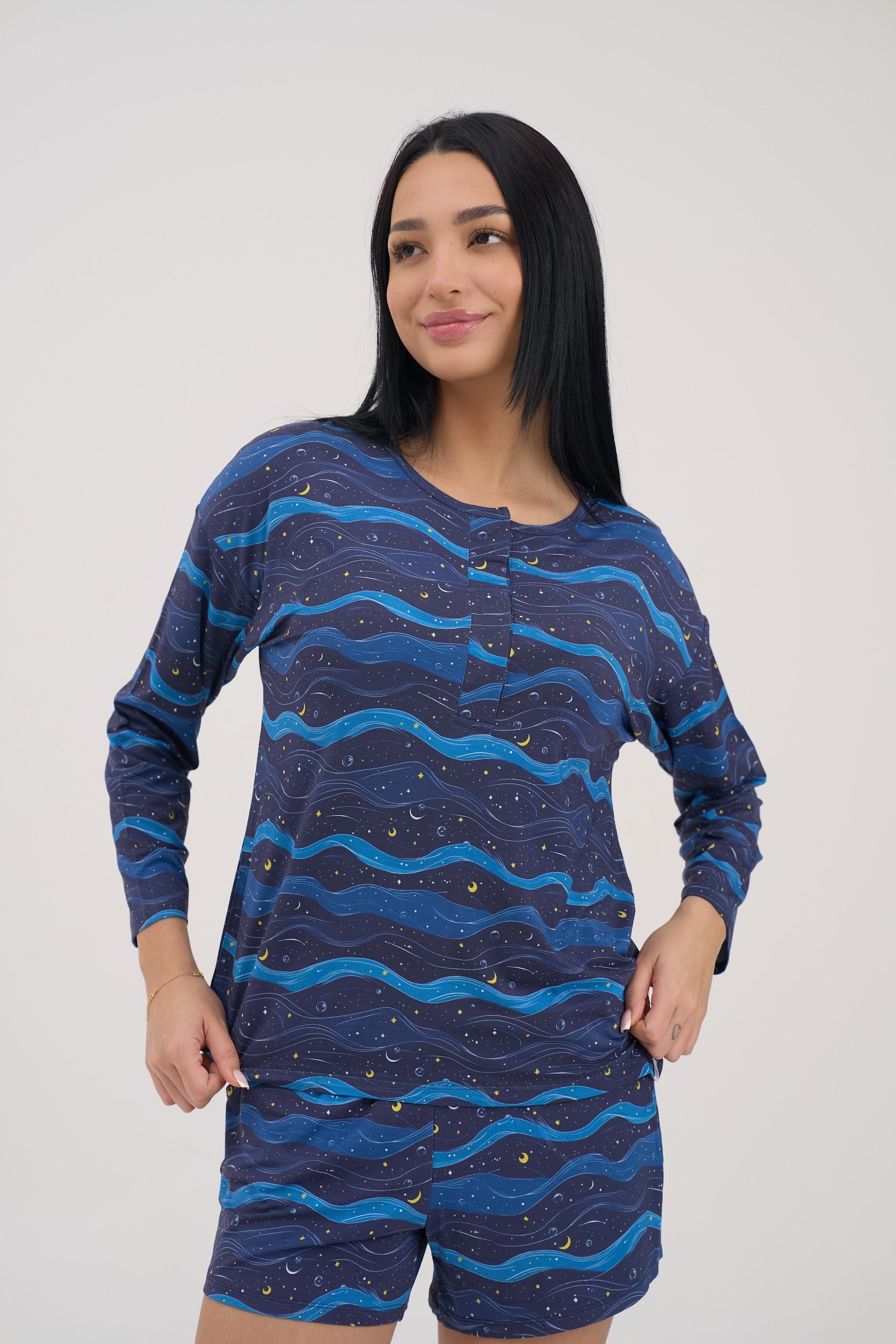 Midnight Waves Drop Shoulder Women  Lounge Top